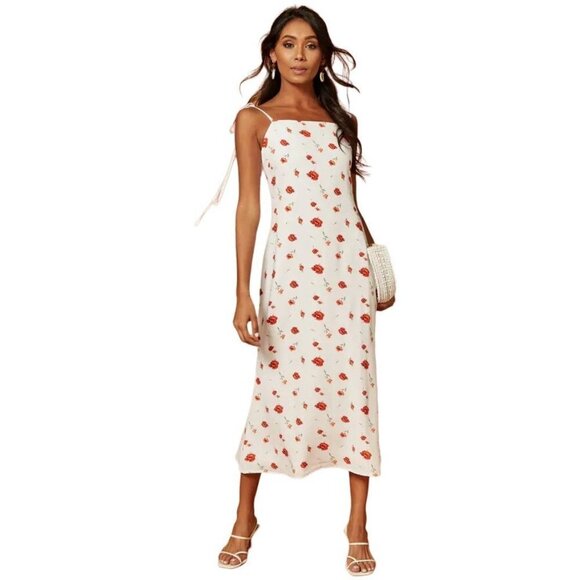 Charlie Holiday‎ Valentine Midi Slip Dress In White Floral Print Women's Size 6 - Picture 1 of 10